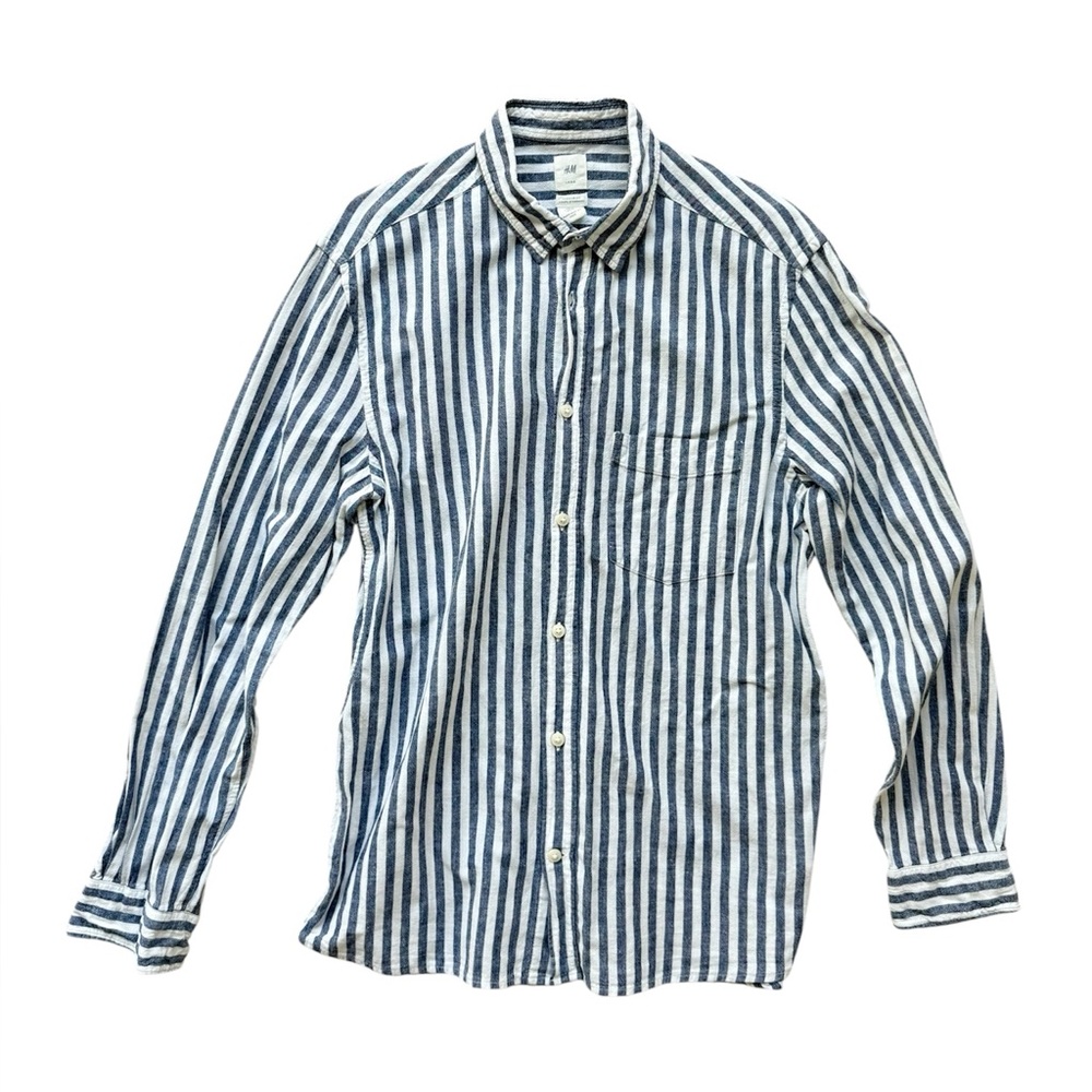 H&M Men’s Regular Fit Striped Shirt, Blue, Size M